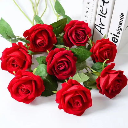 Velvet Artificial Rose Stems | Realistic Silk Flowers for Wedding & Home Décor