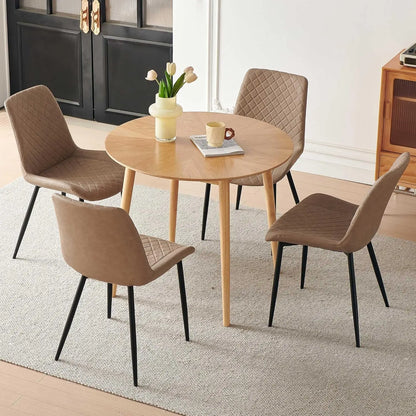 Small Round Oak Dining Table with 4 Velvet Chairs