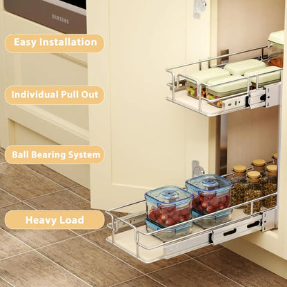 2-Tier Slide-Out Cabinet Organizer with Wood Shelves