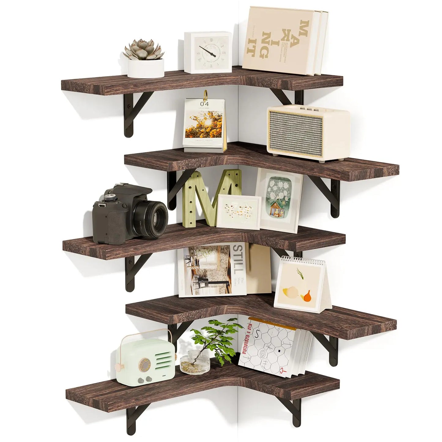 Uniquely Designed Rustic Wood Corner Shelves