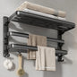 24-Inch Foldable Bathroom Towel Rack with Shelf, Dual Bars & 7 Hooks