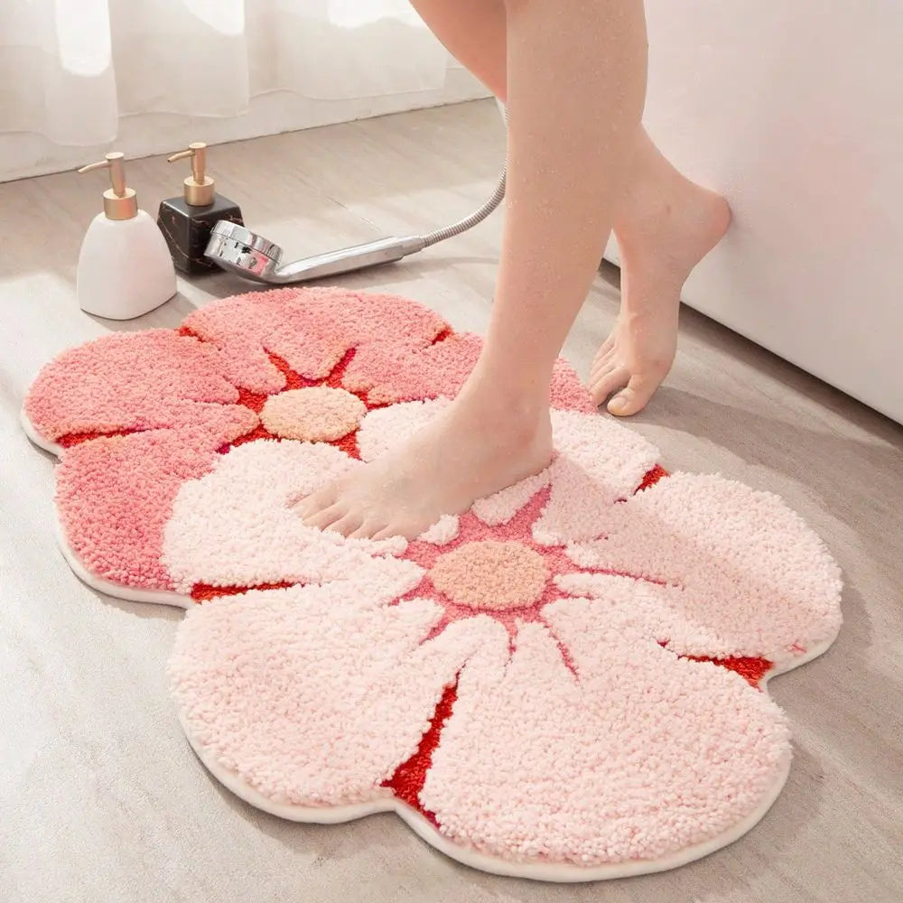 Non-Slip Pink Flower Bath Mat