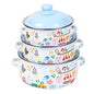 3-Piece Vintage Enamel Cooking Pot Set with Lids | Retro Floral Stock Pots