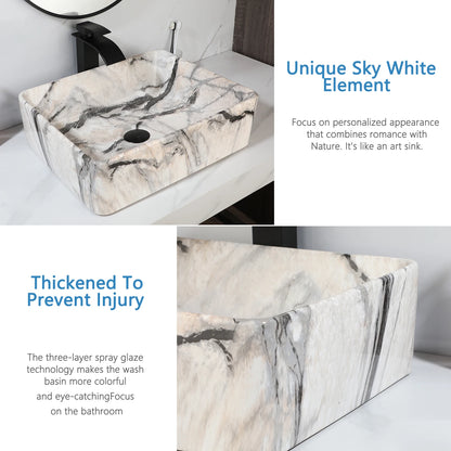 Marble Pattern Ceramic Bathroom Vessel Sink with Faucet