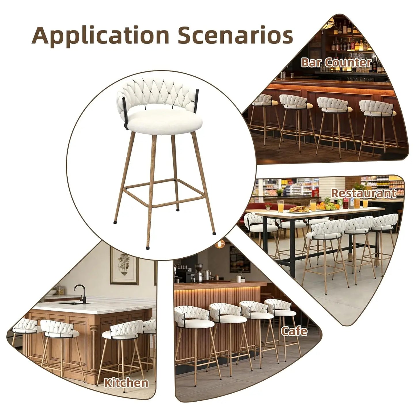 Modern Counter Height Bar Stools with Velvet Woven Backrest
