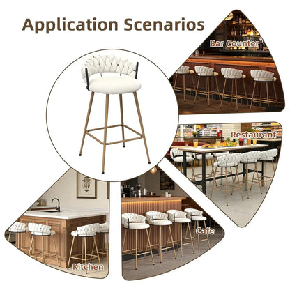 Modern Counter Height Bar Stools with Velvet Woven Backrest