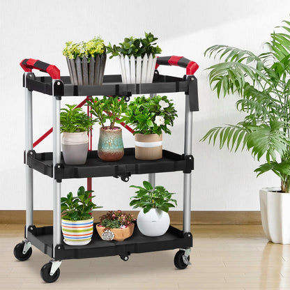 3-Tier Foldable Utility Cart | 167 lb Capacity Rolling Storage