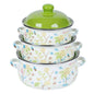 3-Piece Vintage Enamel Cooking Pot Set with Lids | Retro Floral Stock Pots