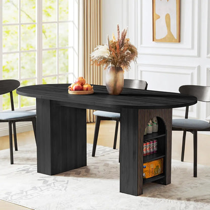 Expandable Dining Room Table with Fluted Base