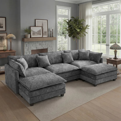 Modular Sectional Sofa with Ottoman Solid Wood Frame and Deep Seating