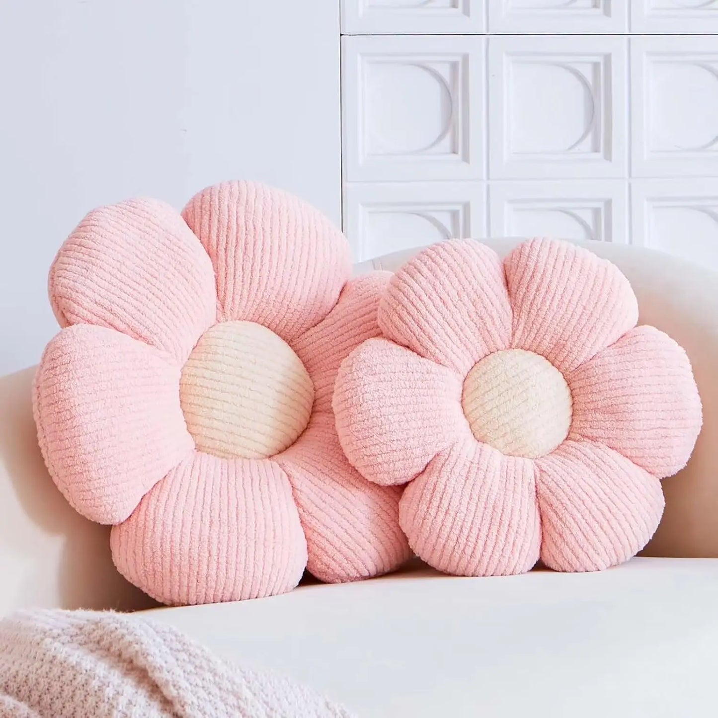 Plush Pink Daisy Throw Pillow