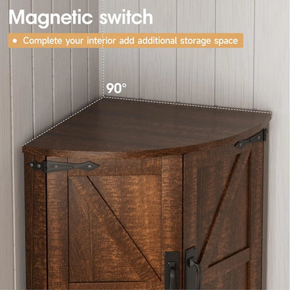 Farmhouse Style Corner Cabinet with Barn Door Design