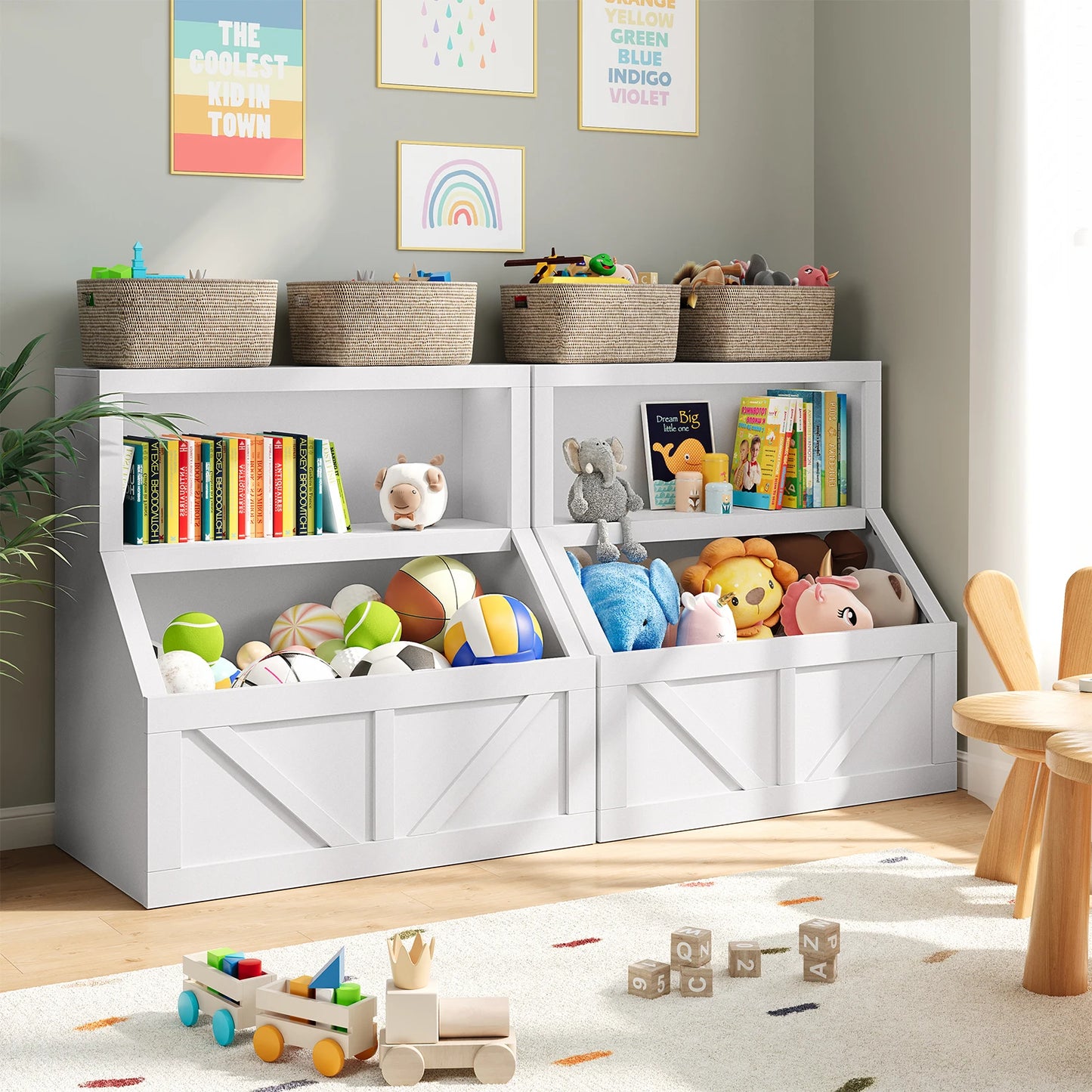 Wooden Kids Bookshelf & Toy Storage Organizer