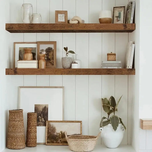 Beautiful Light Grey Farmhouse Style Floating Shelves