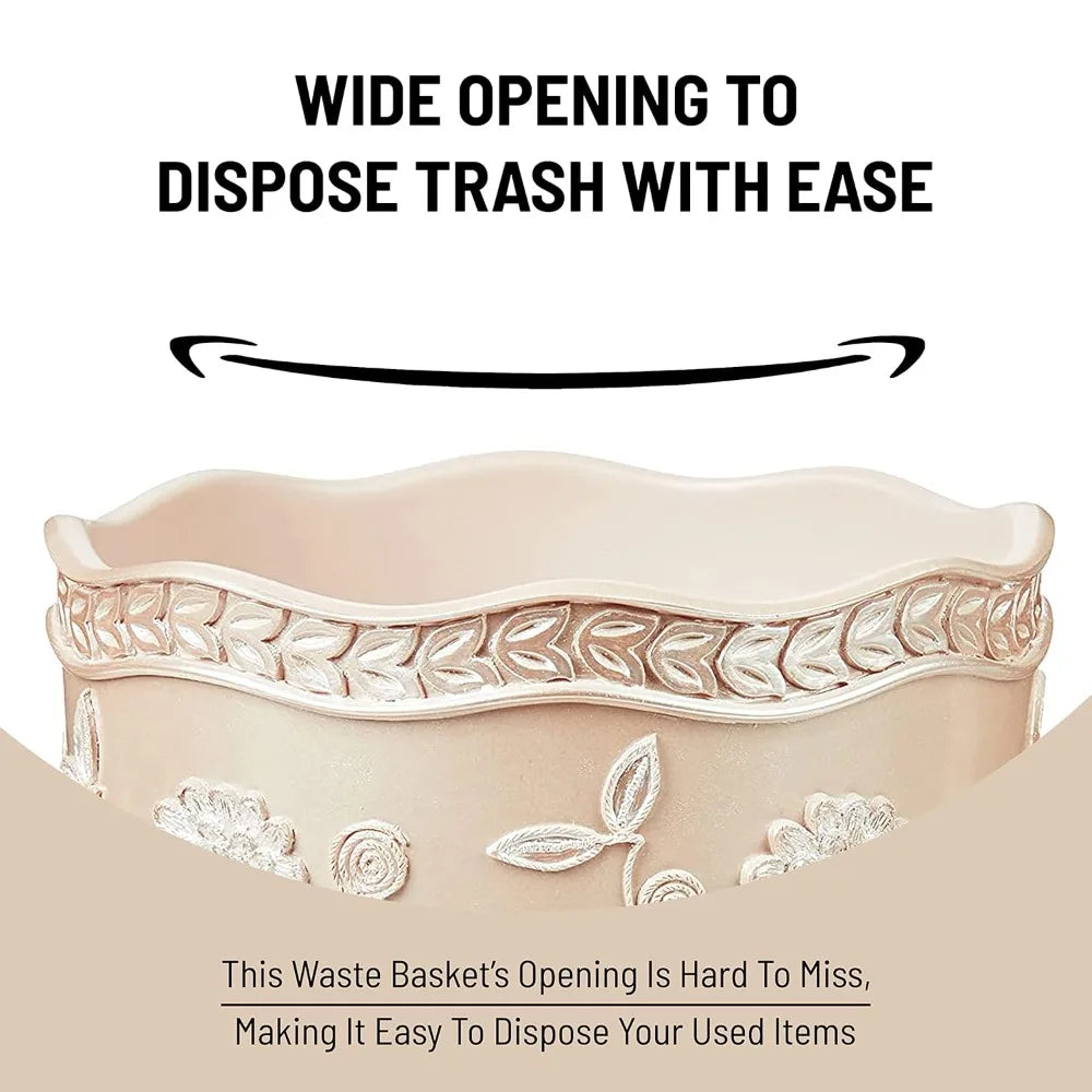 Stylish Small Trash Can with Rose Vine Design