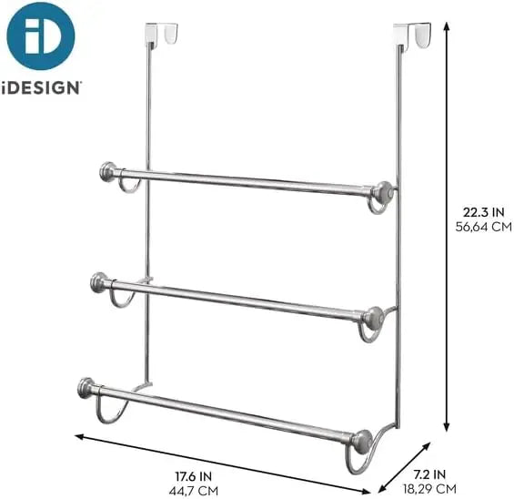Over-the-Door Towel Rack | 3-Bar Bathroom Organizer in Brushed Nickel