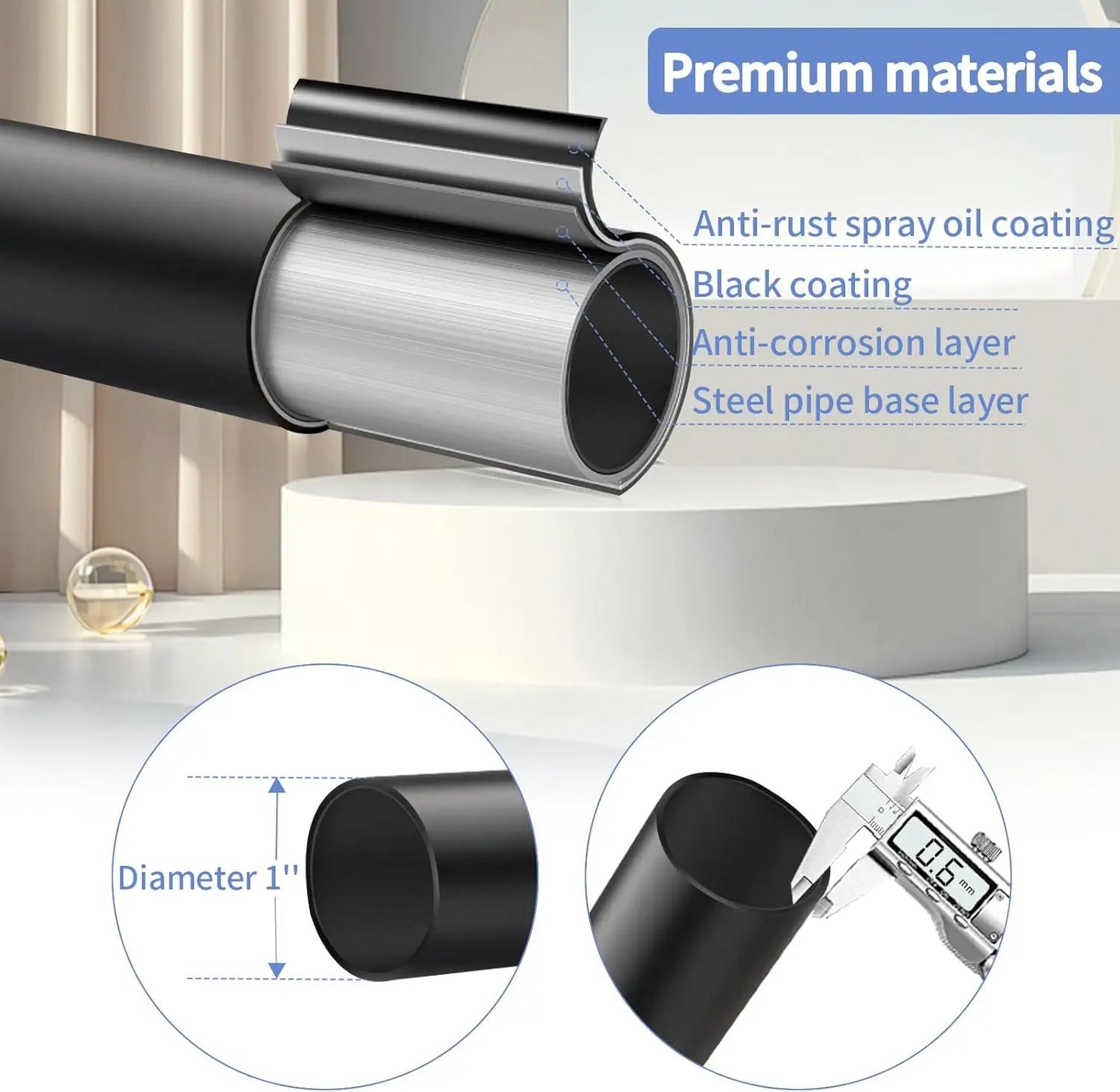Black Wrap Around Blackout Curtain Rod | Heavy-Duty Adjustable Rod 48–90 Inch