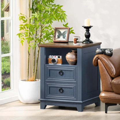 Farmhouse Style Night Stands, Set of 2, with Charging Stations