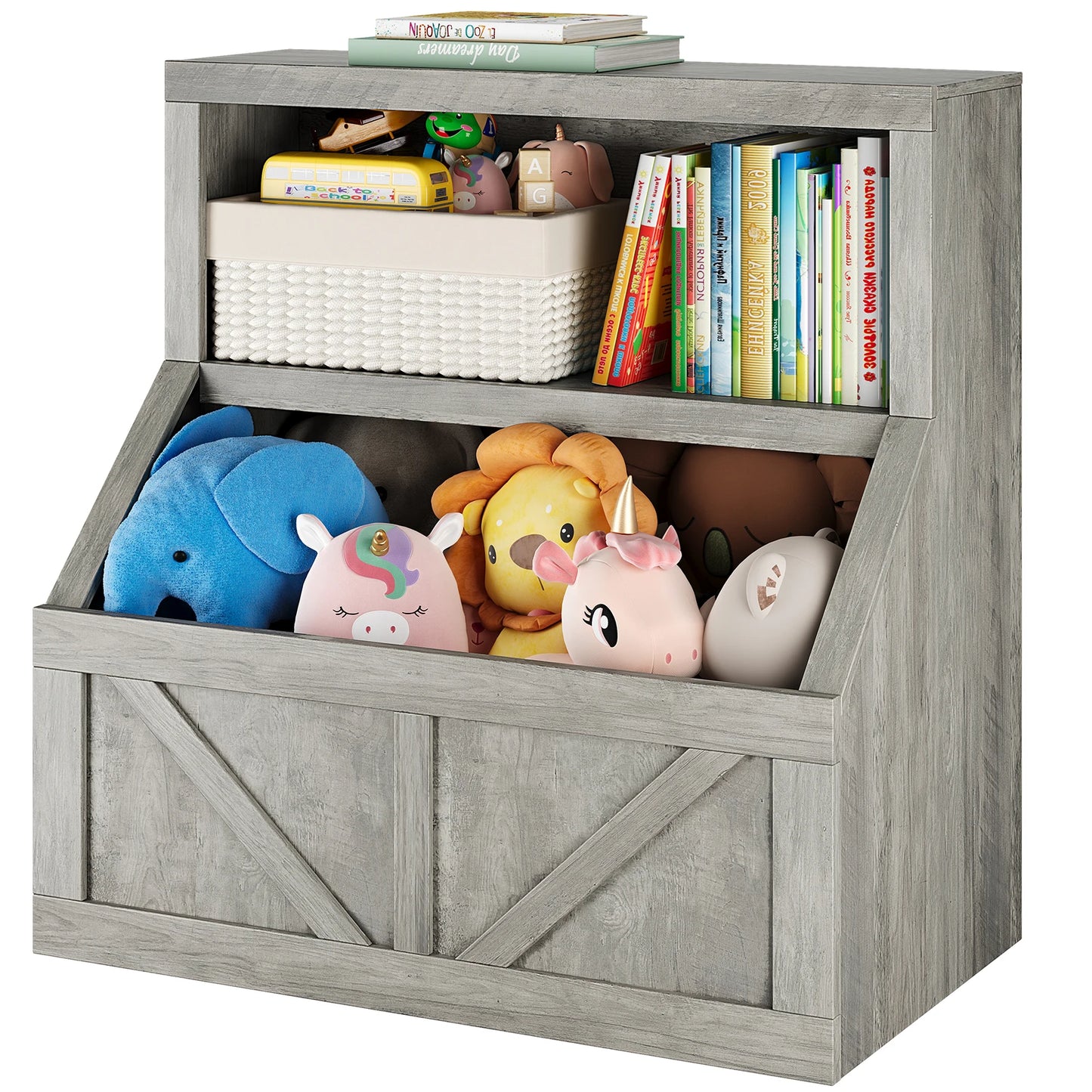 Wooden Kids Bookshelf & Toy Storage Organizer