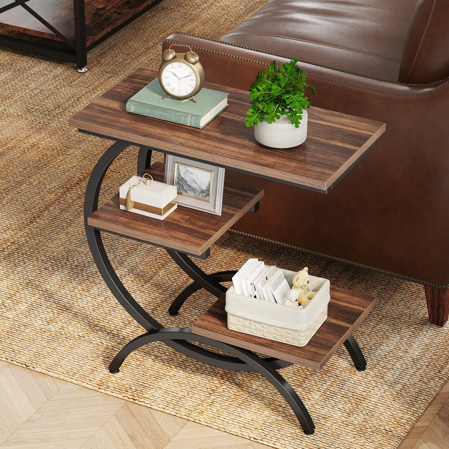Rustic C-Shaped Side Table