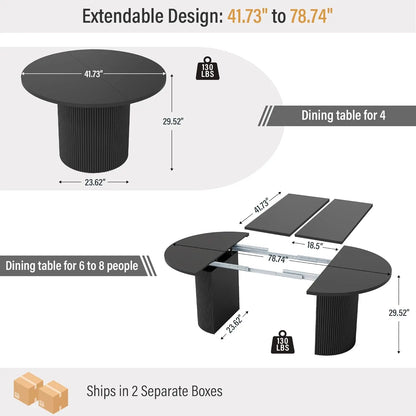 Expandable Dining Room Table with Fluted Base