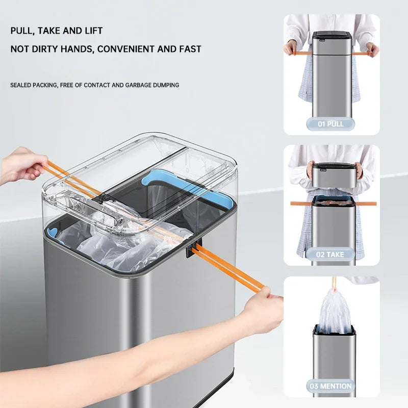 Large-Capacity Smart Sensor Stainless Steel Trash Can