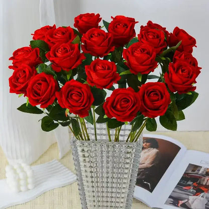 Velvet Artificial Rose Stems | Realistic Silk Flowers for Wedding & Home Décor