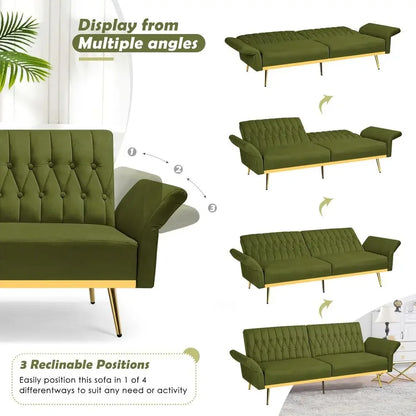 Olive Green Velvet Futon Sofa Bed