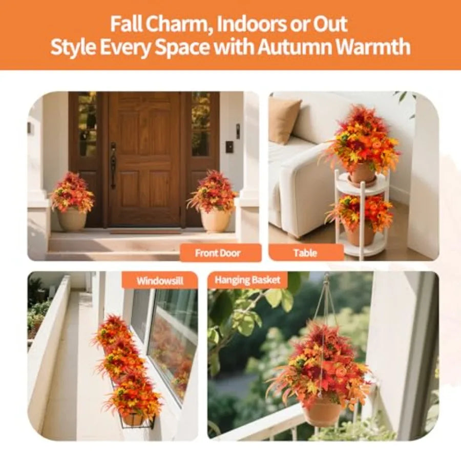 20" Artificial Fall Pumpkin & Maple Leaf Potted Plant | Autumn Outdoor Decor