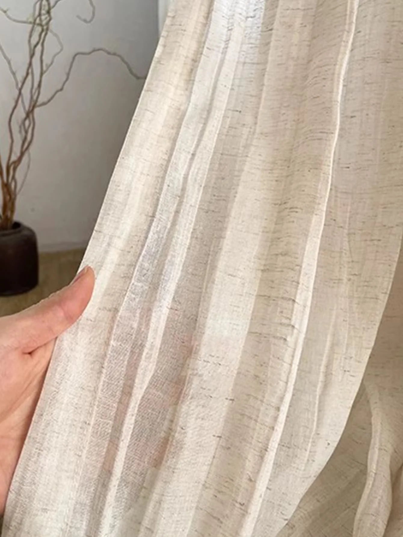 Japanese Linen Textured Sheer Roman Curtain Panel | Light Filtering Voile Window Curtain