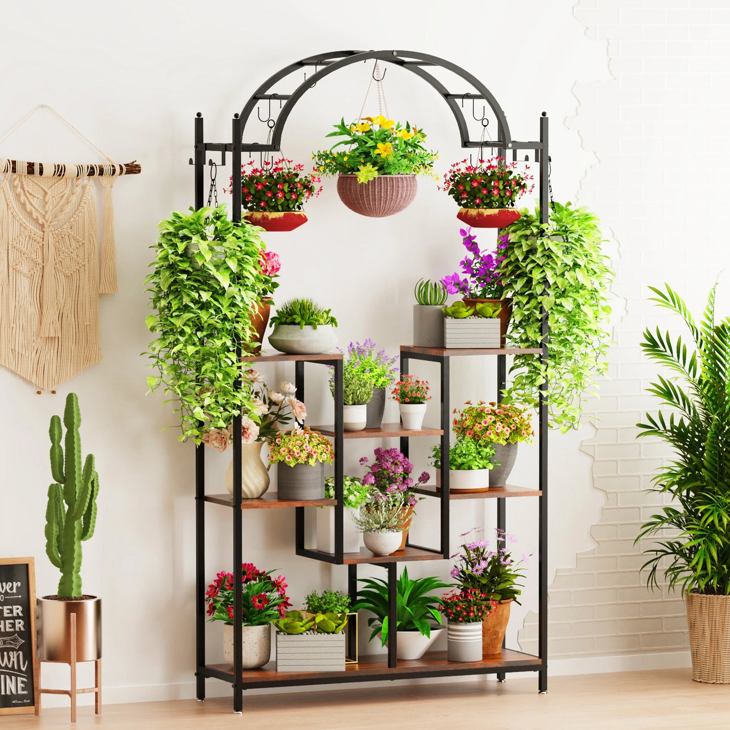 Creative 5-Tier Plant Stand with Hanging Hooks