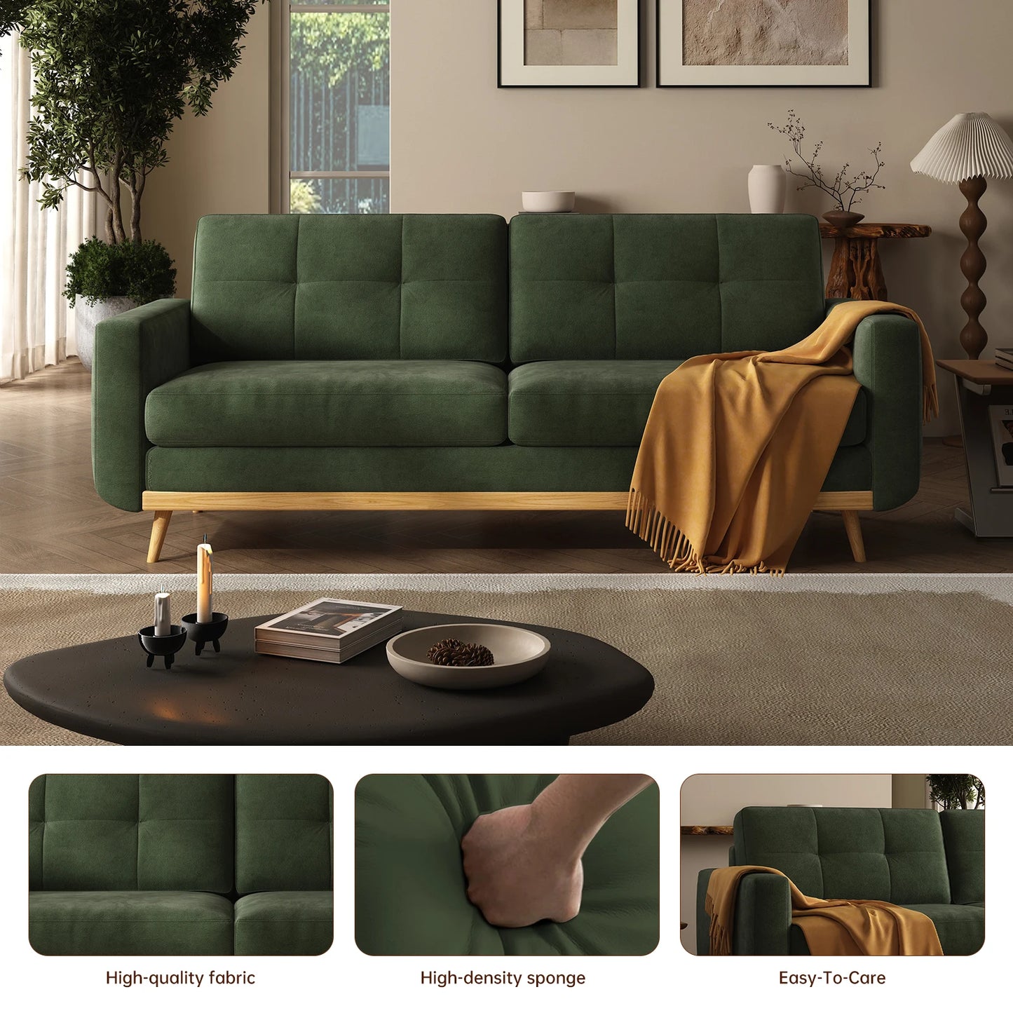 Mid-Century Modern Loveseat with Wooden Legs