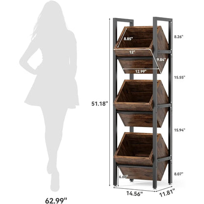 Rustic 3-Tier Wooden Basket Stand