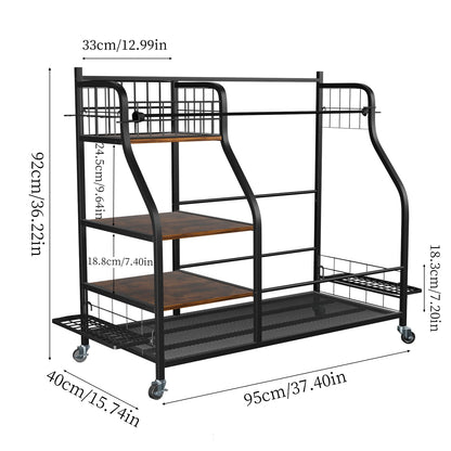 Multifunctional Metal Storage Shelf, Sports Equipment Organizer with Wheels