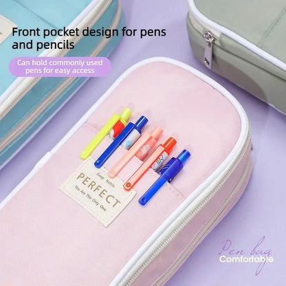 Large Canvas Pencil Case with Zipper – Multi-Layer Pen Pouch for School & Office
