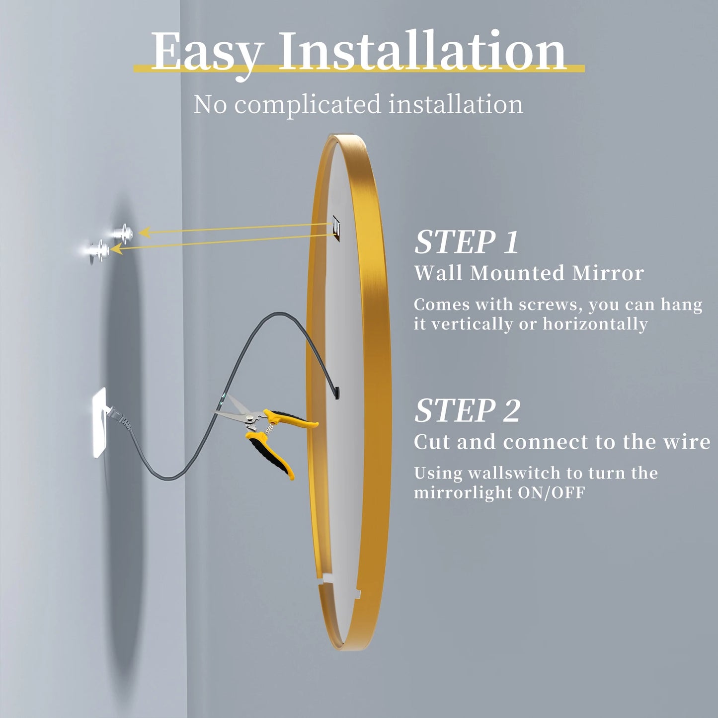 Gold-Framed Round Lighted Bathroom Mirror
