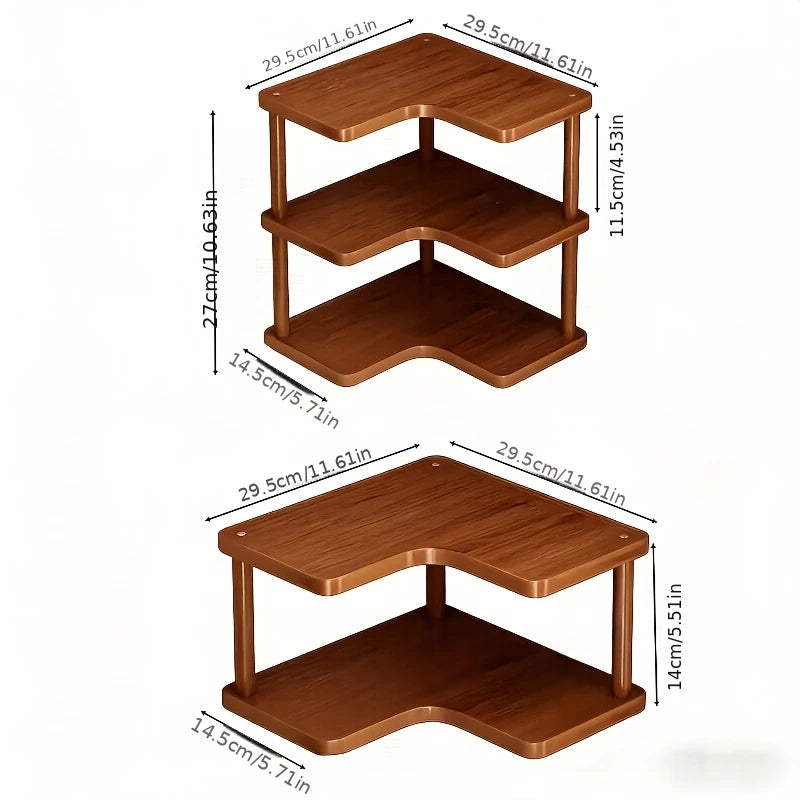 3-Tier Coffee Bar Storage Rack | Wooden Countertop Corner Shelving Organizer
