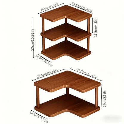 3-Tier Coffee Bar Storage Rack | Wooden Countertop Corner Shelving Organizer