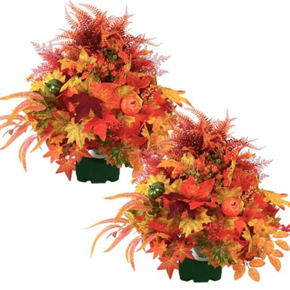20" Artificial Fall Pumpkin & Maple Leaf Potted Plant | Autumn Outdoor Decor