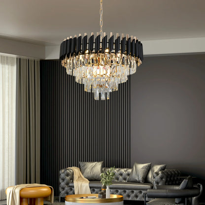 Modern Black & Gold Crystal Chandelier | Luxury LED Ceiling Light