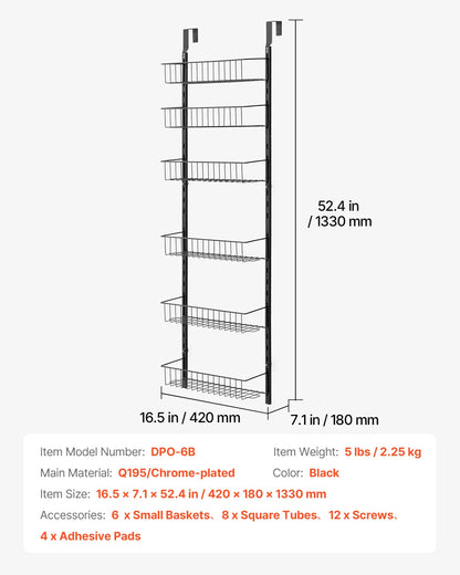 Over-the-Door Pantry Organizer – 6-Tier Adjustable Spice Rack & Storage Baskets