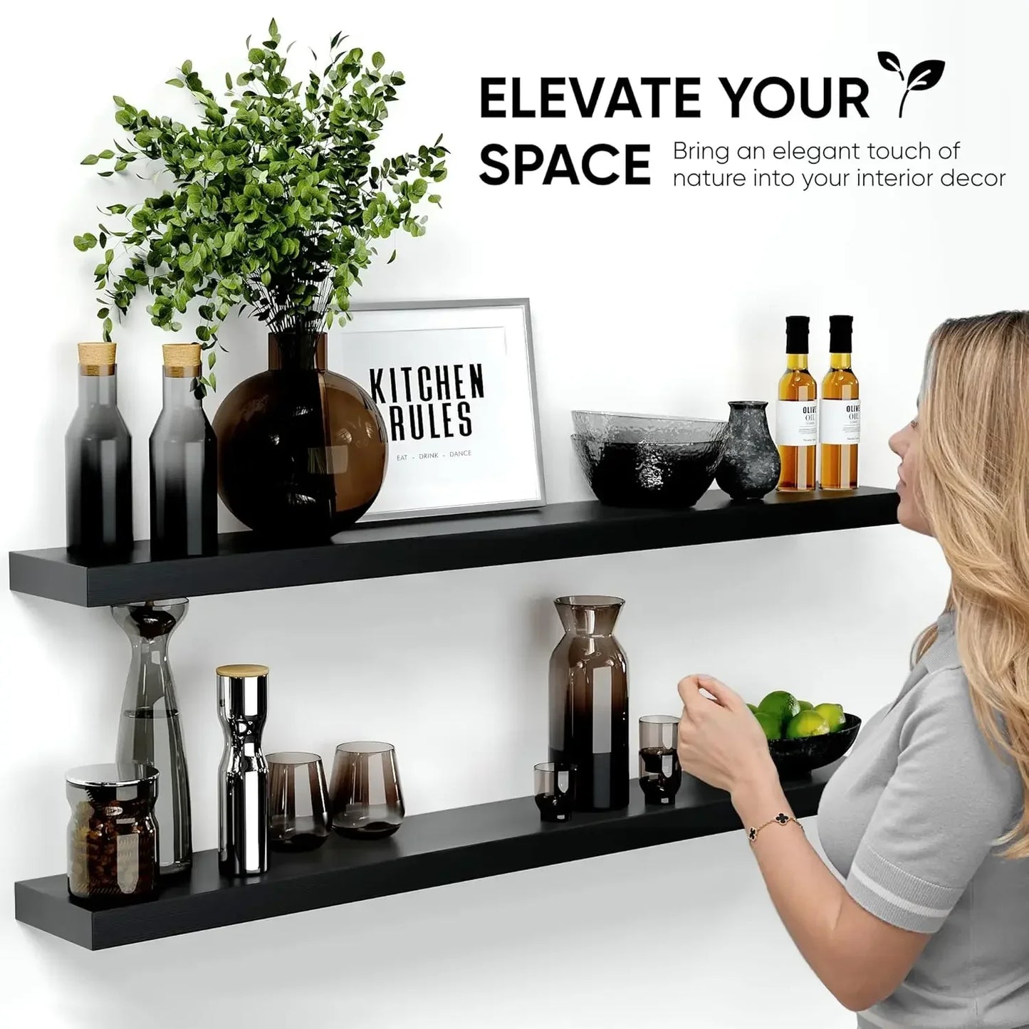 48-Inch Modern Wall Shelves with Hidden Heavy-Duty Brackets (Set of 2)