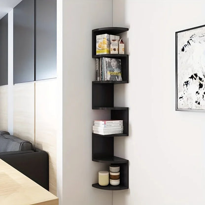 7-Tier Rustic Corner Wall Shelf | Floating Triangular Wall Storage Rack