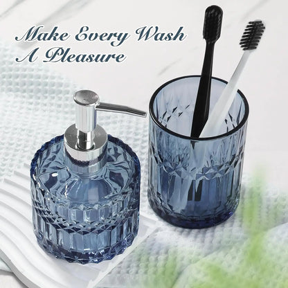 Blue Glass Bathroom Accessory Set