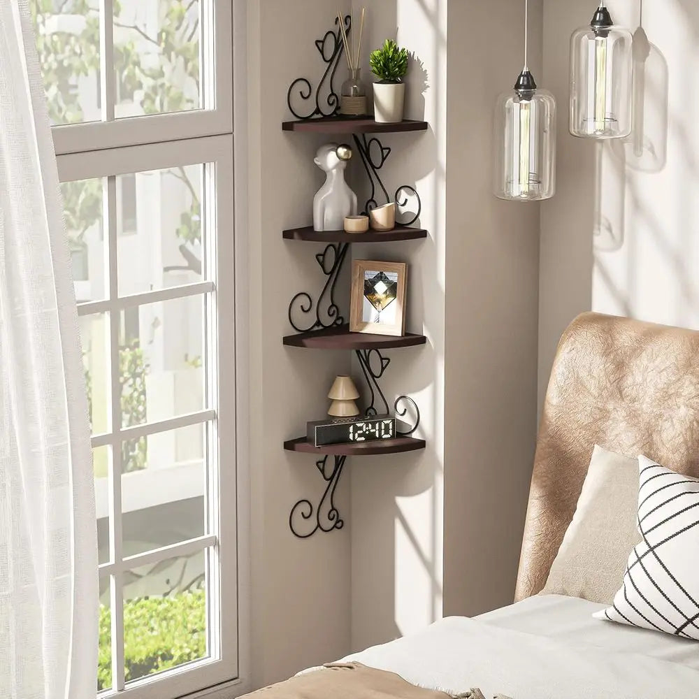 Art Deco Style Corner Shelves, Rustic Wood Decor