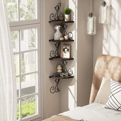 Art Deco Style Corner Shelves, Rustic Wood Decor