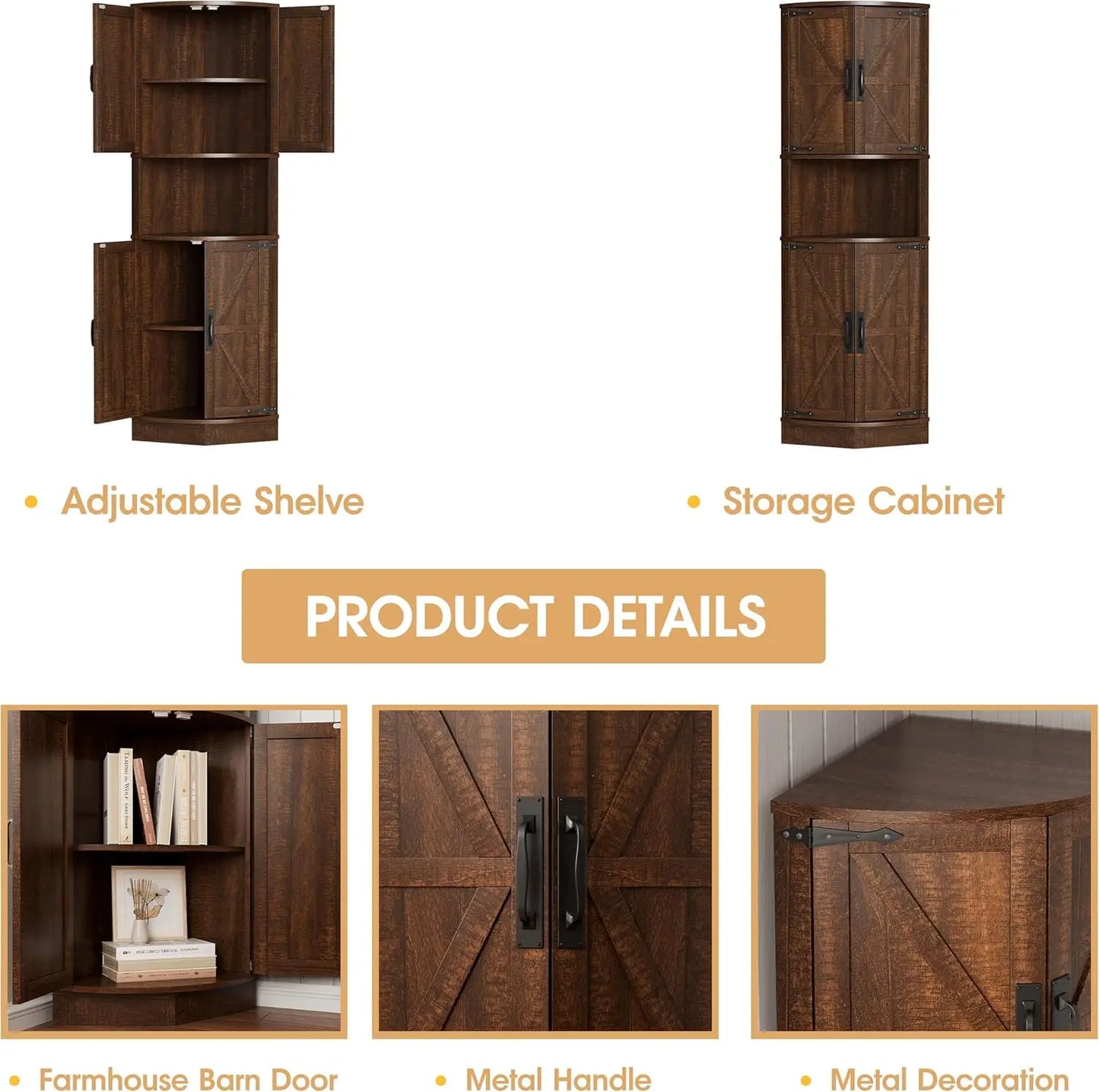 Farmhouse Style Corner Cabinet with Barn Door Design