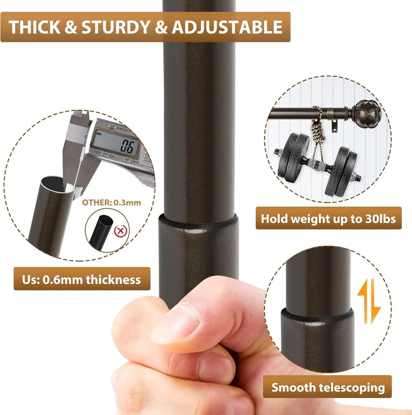 Heavy-Duty Double Curtain Rod 72–144 Inch | Antique Bronze Telescoping Drapery Rod
