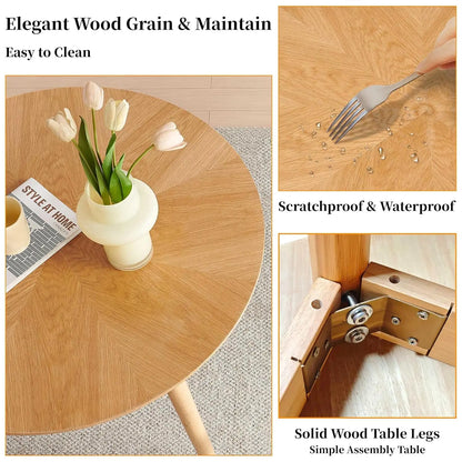 Small Round Oak Dining Table with 4 Velvet Chairs