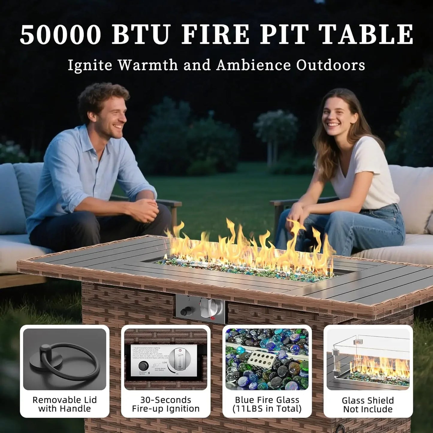 8-Piece Patio Furniture Set with Fire Pit Table | Outdoor Wicker Sectional Sofa
